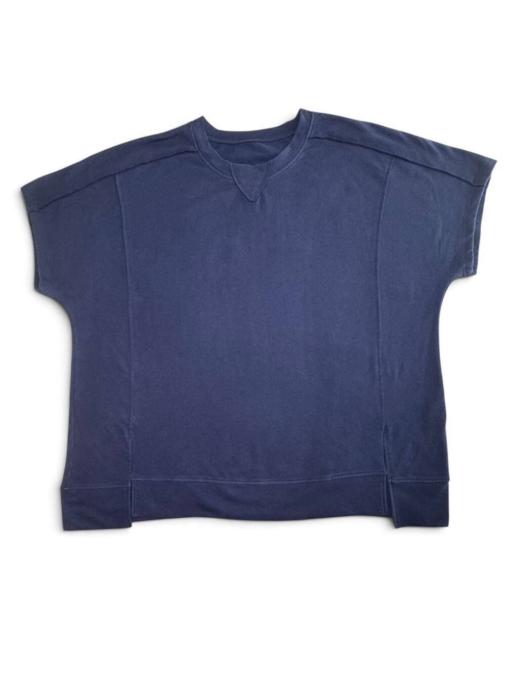 LOMON Women 2XL Navy Blue French Terry Short Sleeve Sweatshirt Boxy Top